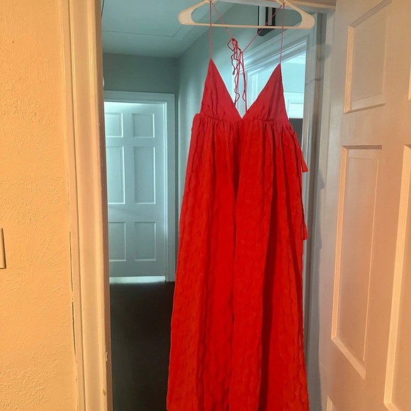 Free People Red Backless Pleated Sundress - Picture 4 of 5